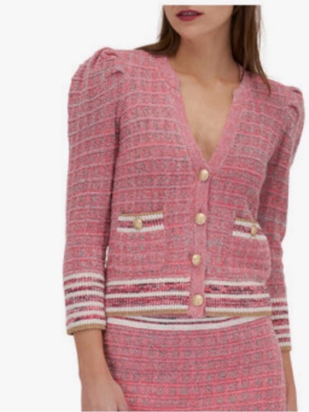 L'Agence Jenni Pink Puff Sleeve Cardigan